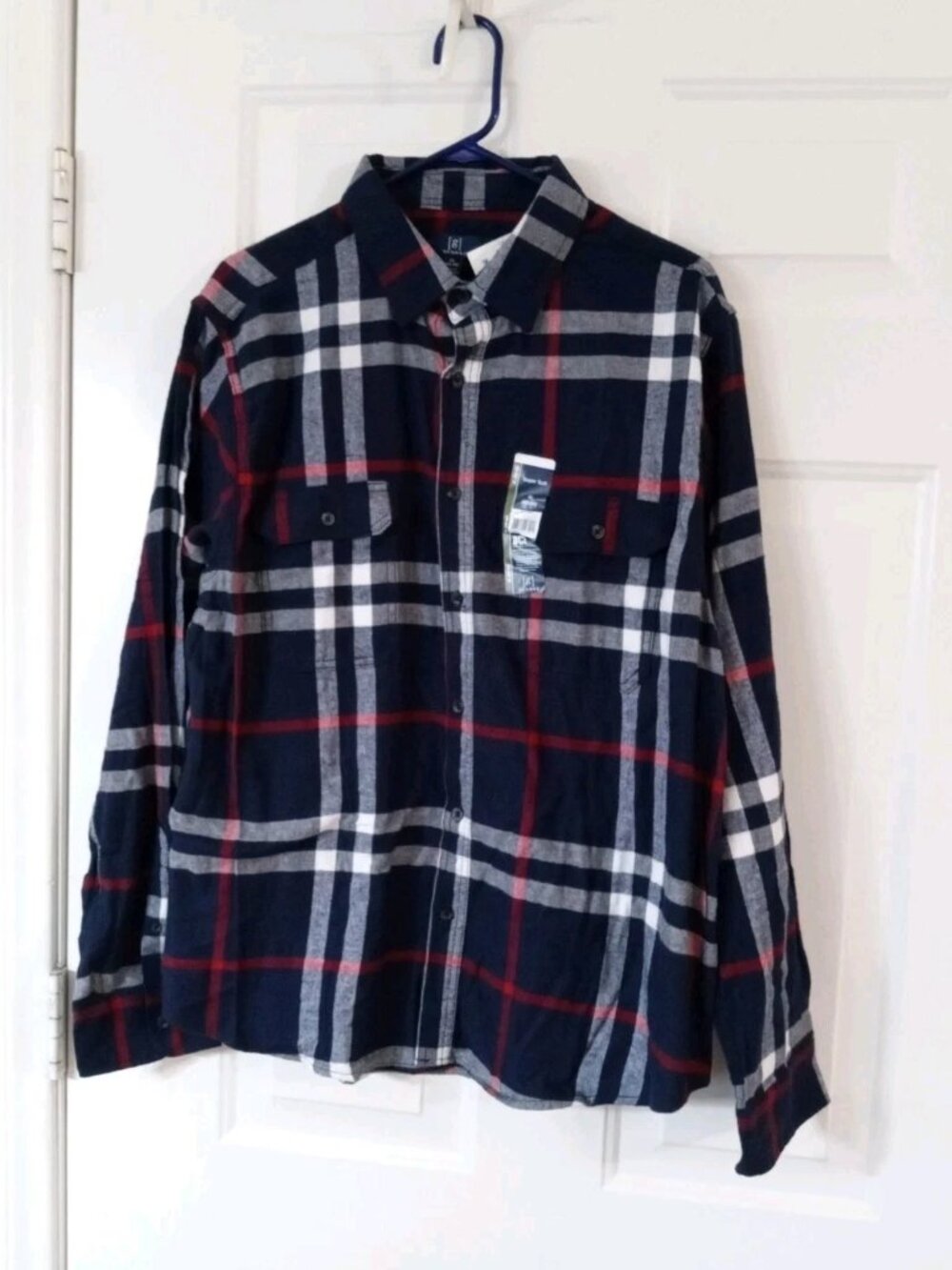 George Long Sleeves Flannel Shirt Men's Size XL (46-48) Blue Plaid Pockets NWT